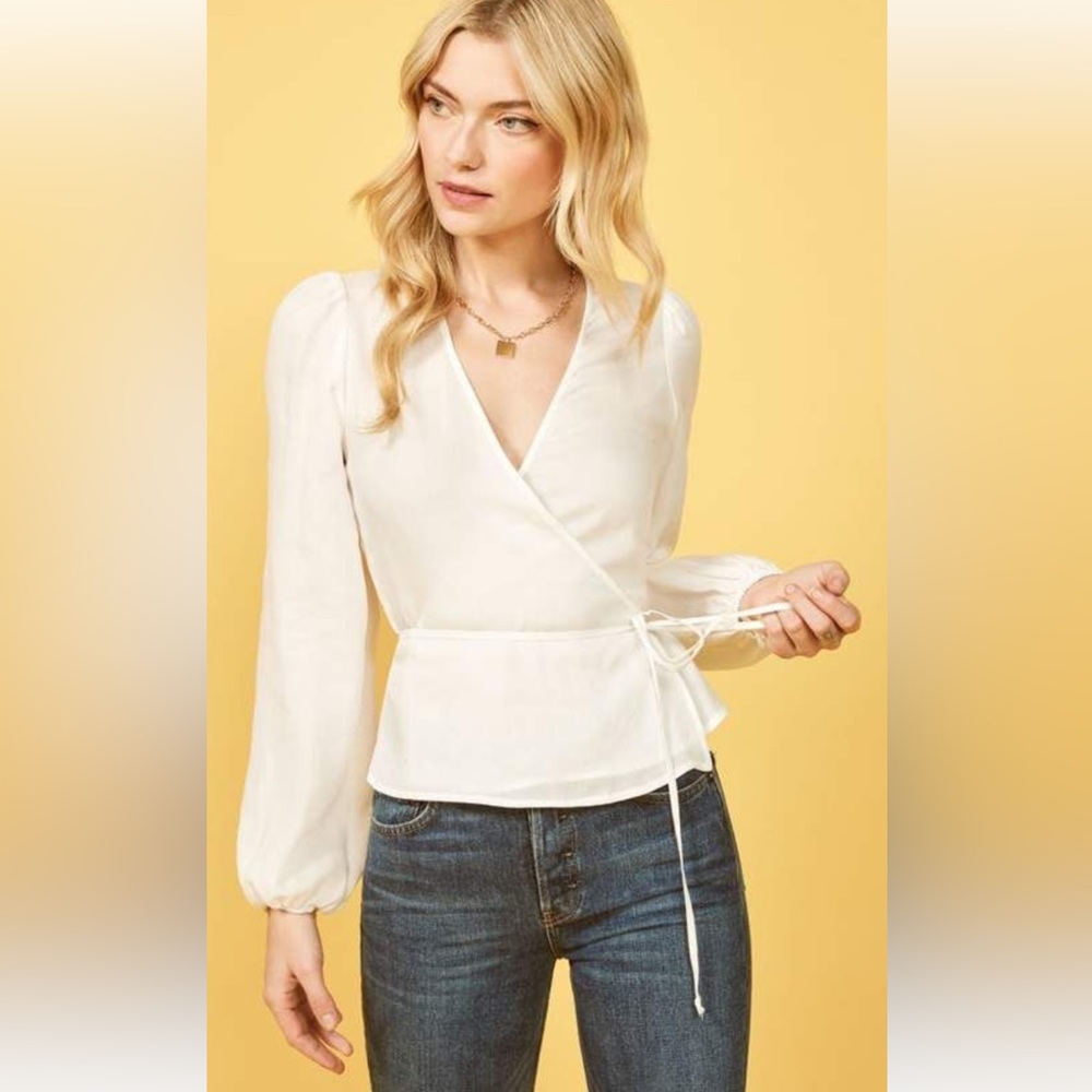 Reformation White Alaina Wrap Top Size Small